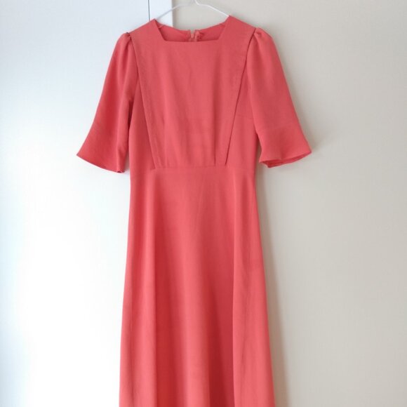 Amish Mennonite Cape Dress 34"B 27.5"W Handmade Modest STAINS Pink Coral Crinkle - Picture 1 of 16